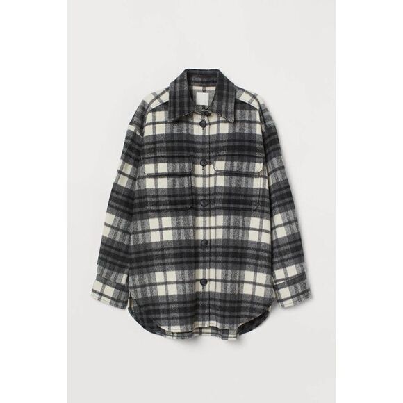 Shacket Jacket Overshirt H&M black white plaid new - Picture 6 of 6